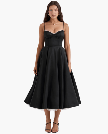 Robe Midi Corset Femme – Coupe Cintrée & Évasée | Cérémonie & Invitée Mariage Chic