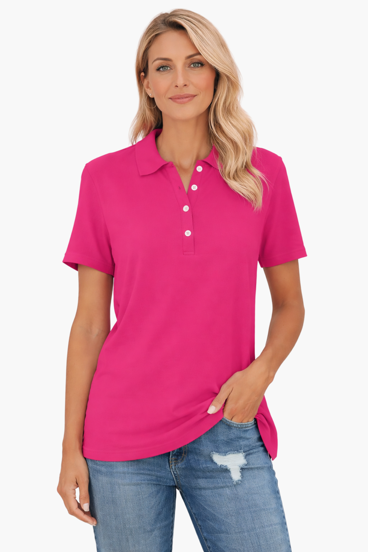 Polo Femme Manches Courtes – Haut Décontracté Élégant Avec Boutons