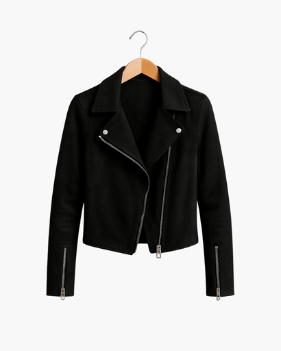 Blouson biker femme zippé, porté