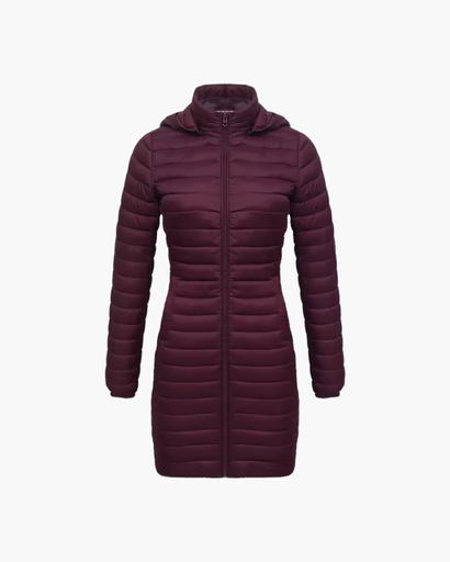 Manteau long matelassé à capuche pour femme