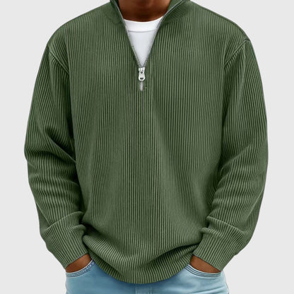pull femme col montant demi-zip, coloris vert militaire