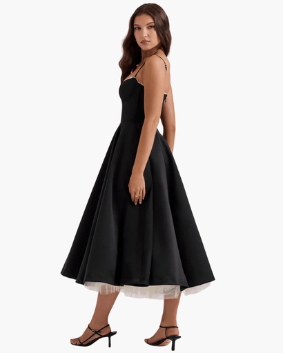 Robe Midi Corset Femme – Coupe Cintrée & Évasée | Cérémonie & Invitée Mariage Chic