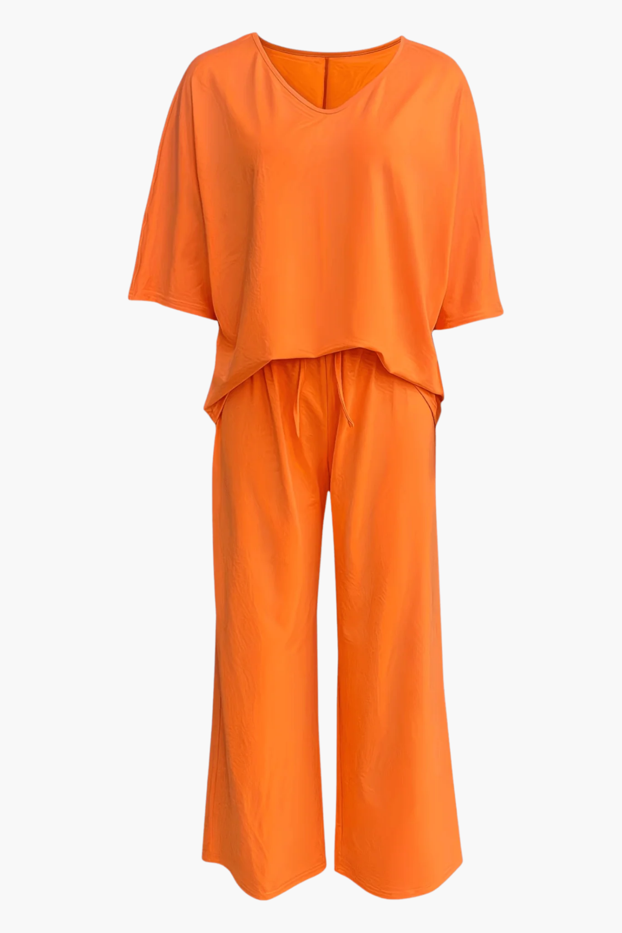 Ensemble Femme 2 Pièces Haut Col V & Pantalon Large Fluide – Tenue Élégante | Invitée de Mariage