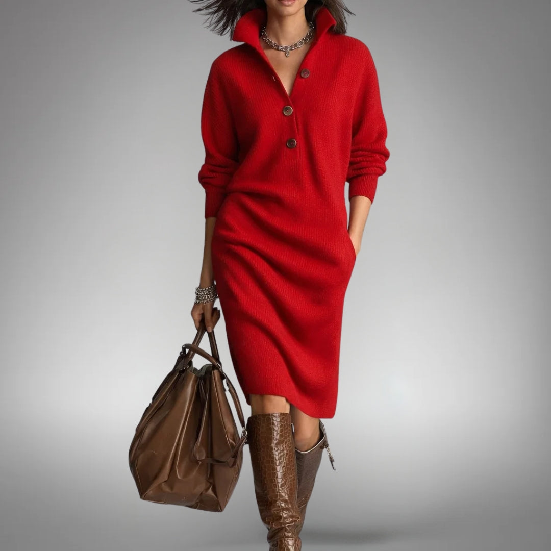 Robe pull femme en maille Rouge