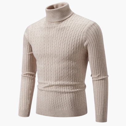 Pull Col Roulé Homme – Tricot Torsadé à Manches Longues