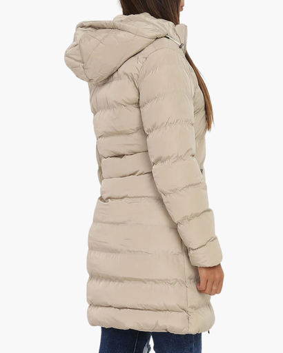 Veste longue matelassée pour femme avec capuche et fermeture éclair
