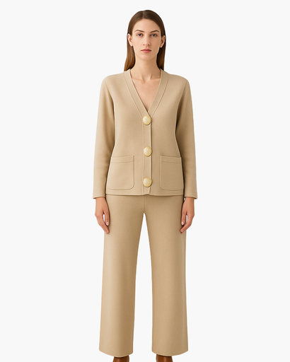 Ensemble Femme 2 Pièces avec Grands Boutons Dorés – Chic & Confortable