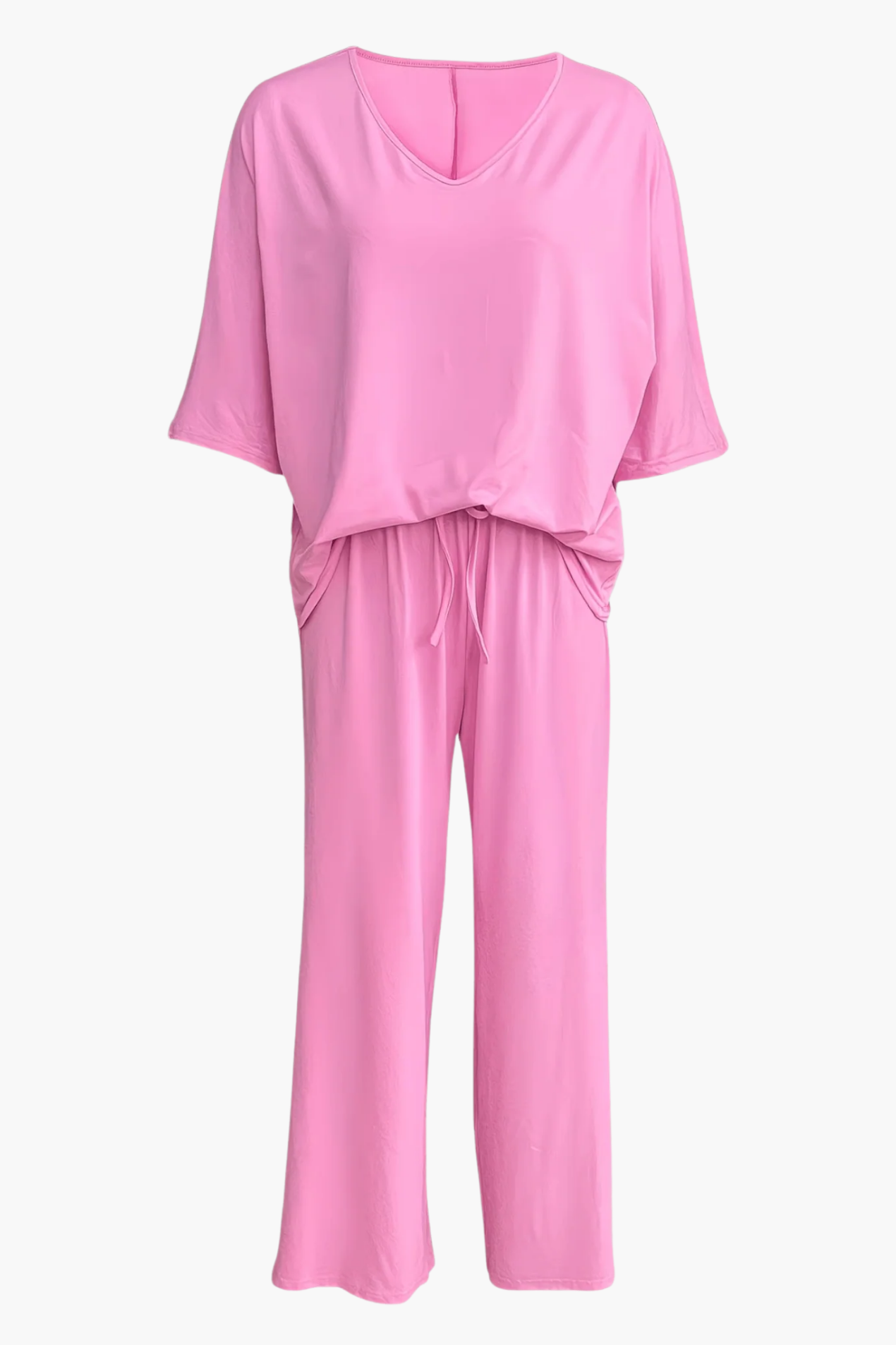 Ensemble Femme 2 Pièces Haut Col V & Pantalon Large Fluide – Tenue Élégante | Invitée de Mariage