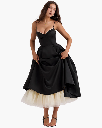 Robe Midi Corset Femme – Coupe Cintrée & Évasée | Cérémonie & Invitée Mariage Chic