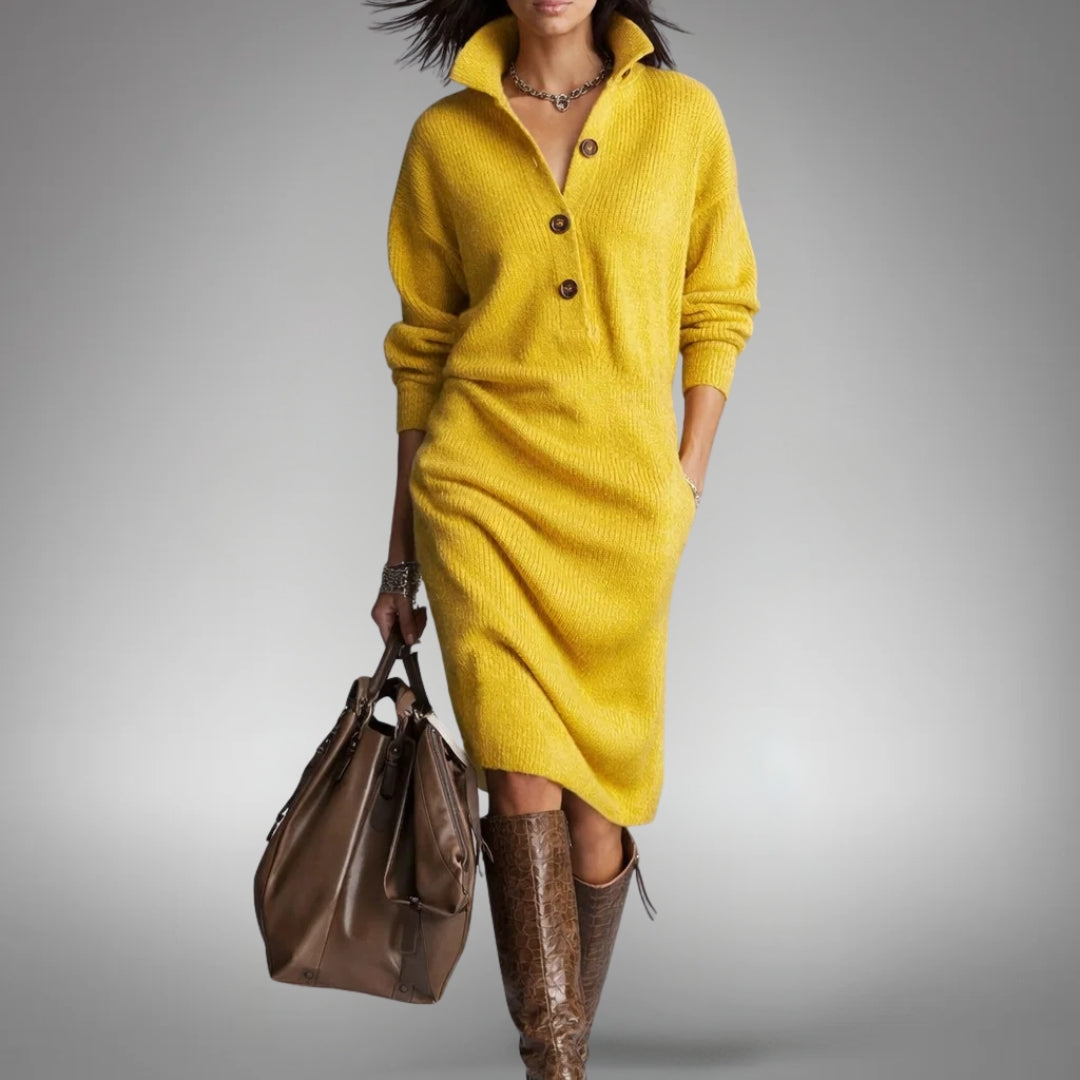 Robe pull femme en maille Jaune