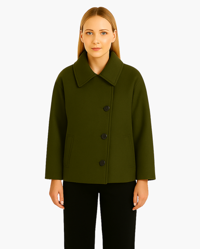 Manteau Femme Oversize en Laine Mélangée – Élégant avec Col Revers et Manches Chauve-Souris