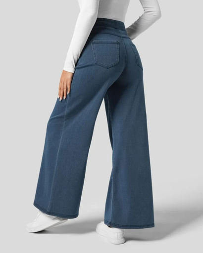 Jean Femme Taille Haute Élastique | Coupe Large et Confort Moderne
