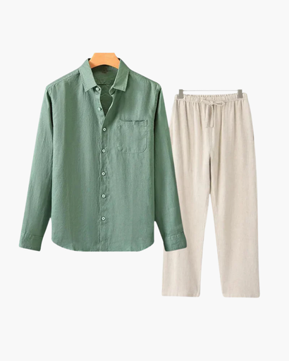 Ensemble Homme 2 Pièces – Chemise à Manches Courtes & Pantalon Droit