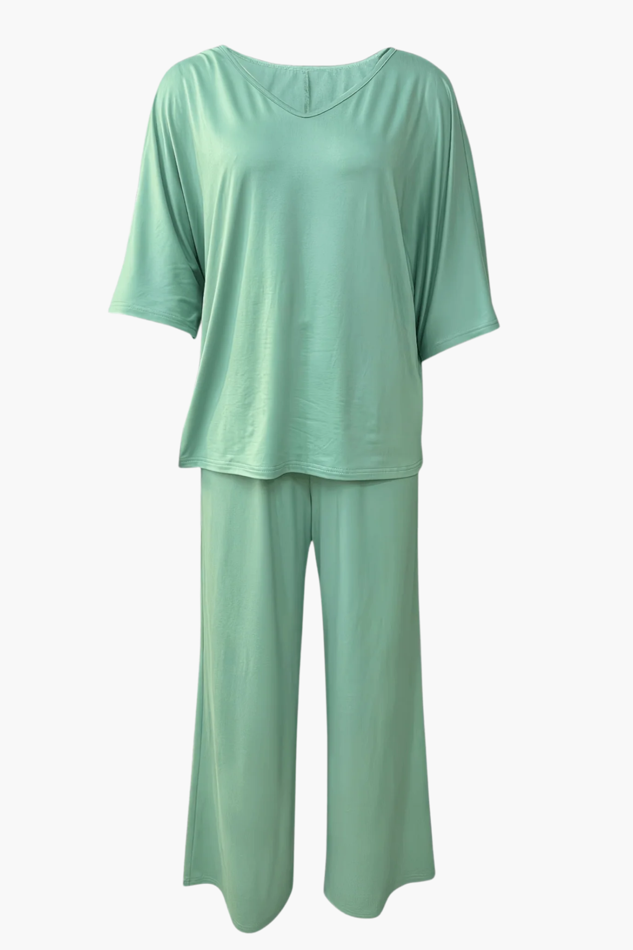Ensemble Femme 2 Pièces Haut Col V & Pantalon Large Fluide – Tenue Élégante | Invitée de Mariage