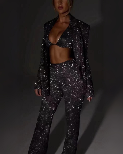 Tailleur Femme Pailleté – Costume de Soirée Brillant – Tenue de Fête