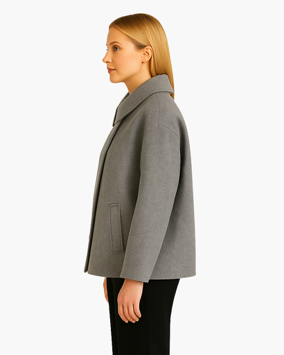 Manteau Femme Oversize en Laine Mélangée – Élégant avec Col Revers et Manches Chauve-Souris