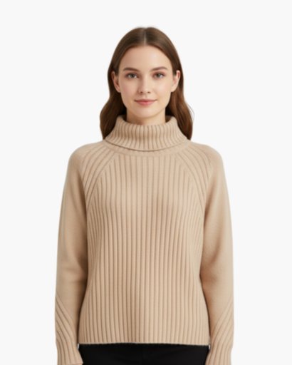 Pull Femme à Col Roulé – Tricot Structuré Hiver Élégant et Confortable