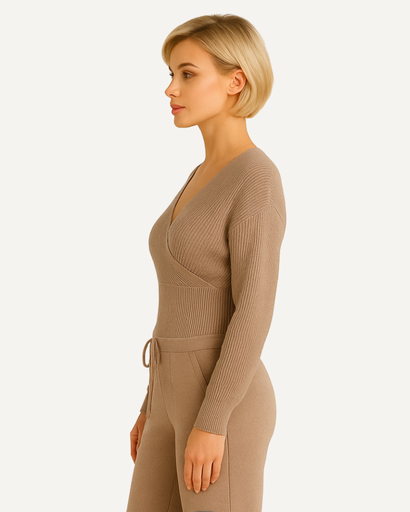 Ensemble Femme Tricoté 2 Pièces | Off-Shoulder & Taille Haute