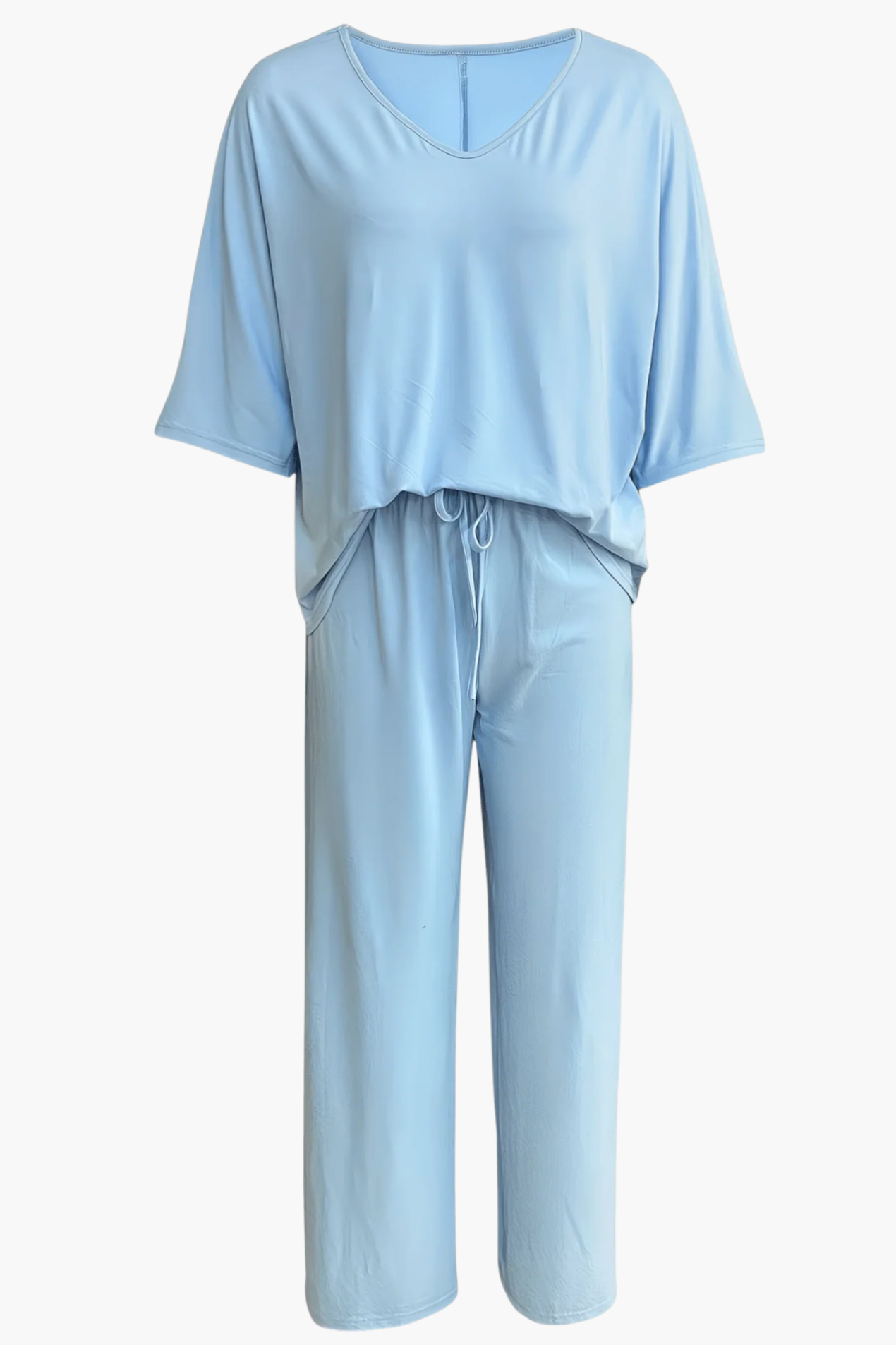 Ensemble Femme 2 Pièces Haut Col V & Pantalon Large Fluide – Tenue Élégante | Invitée de Mariage