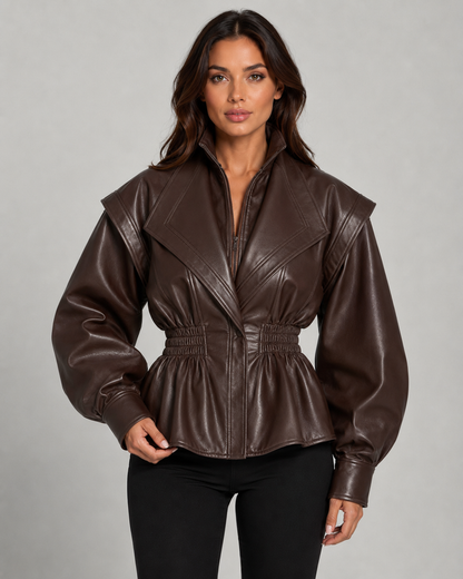 Veste peplum cintrée femme noire, vue de face