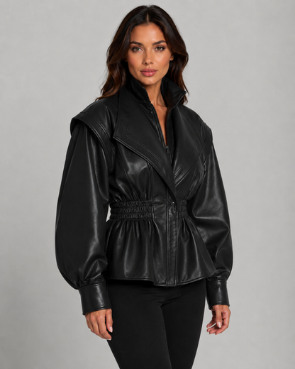 Veste peplum cintrée femme marron foncé, vue de face