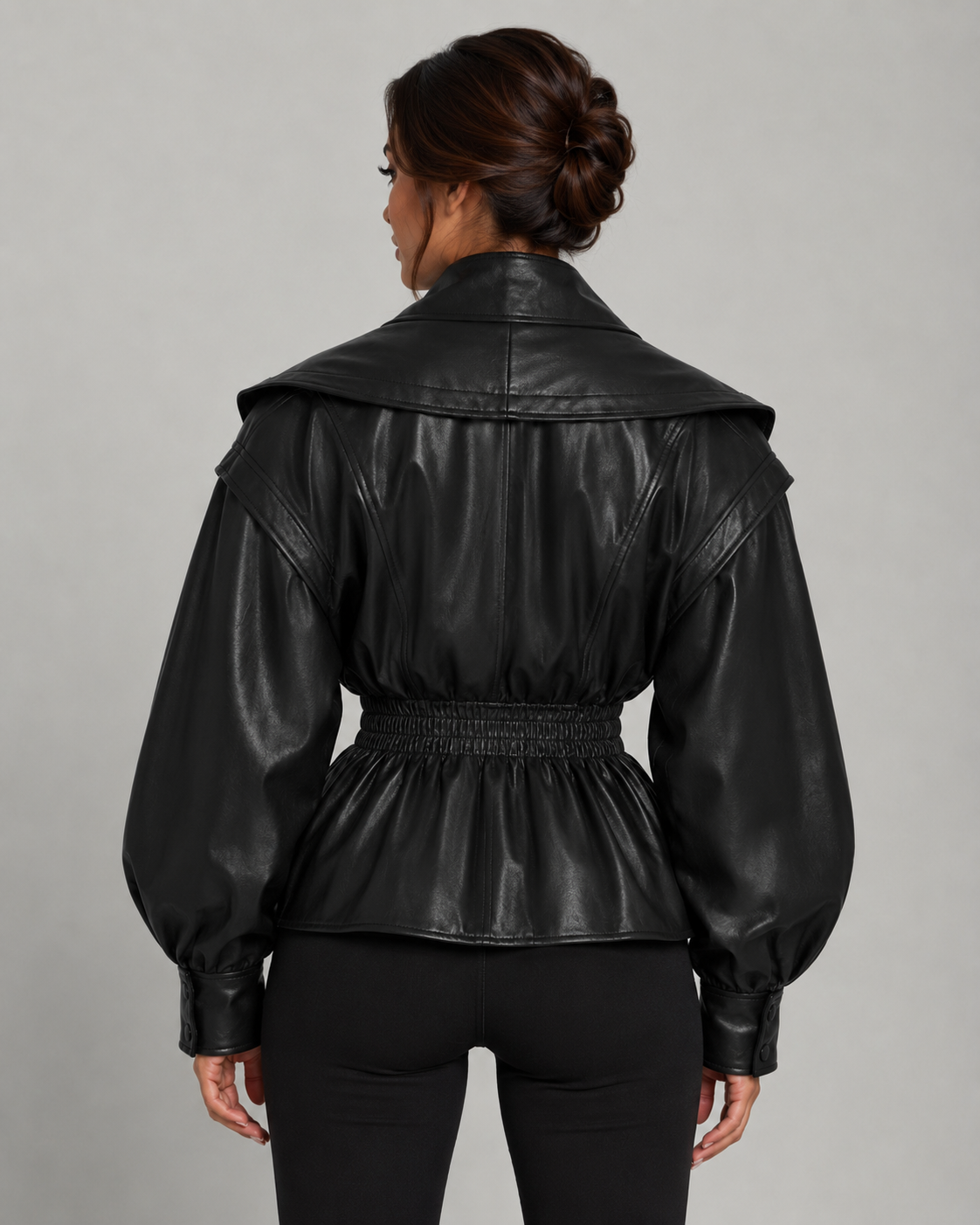 Veste peplum cintrée femme marron foncé, vue de dos