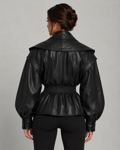 Veste peplum cintrée femme marron foncé, vue de dos