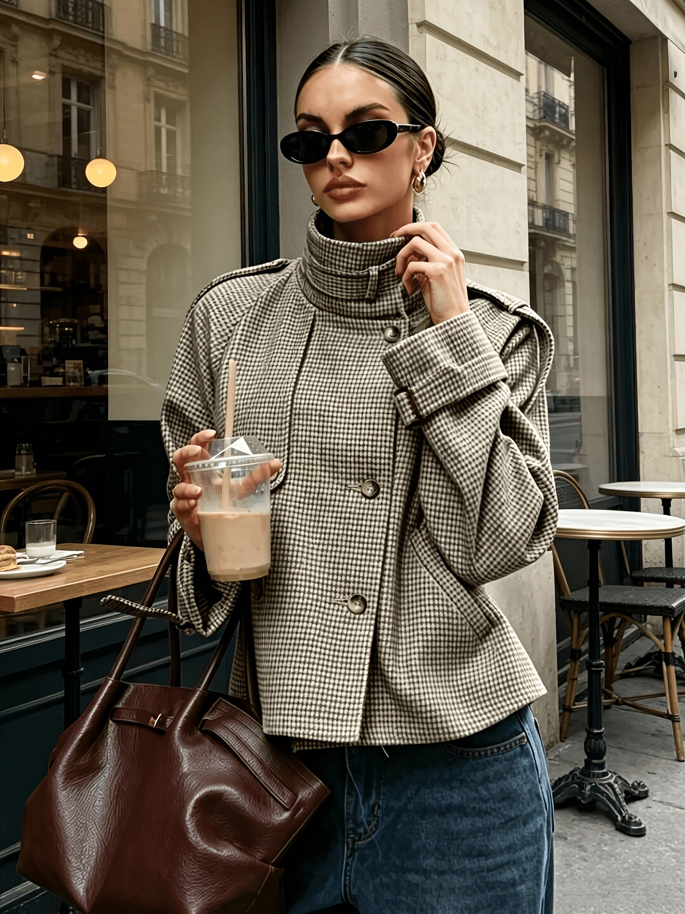 Veste femme carreaux khaki, vue de dos