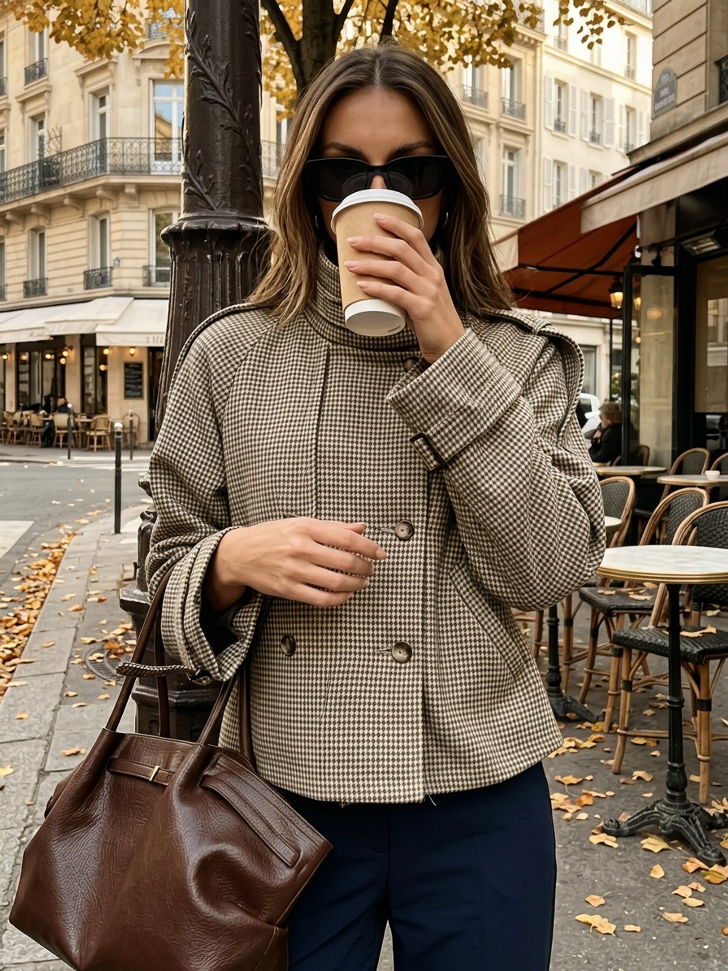 Veste femme carreaux khaki, vue d'ensemble