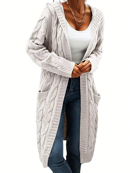 Cardigan femme à capuchon long avec texture câblée
