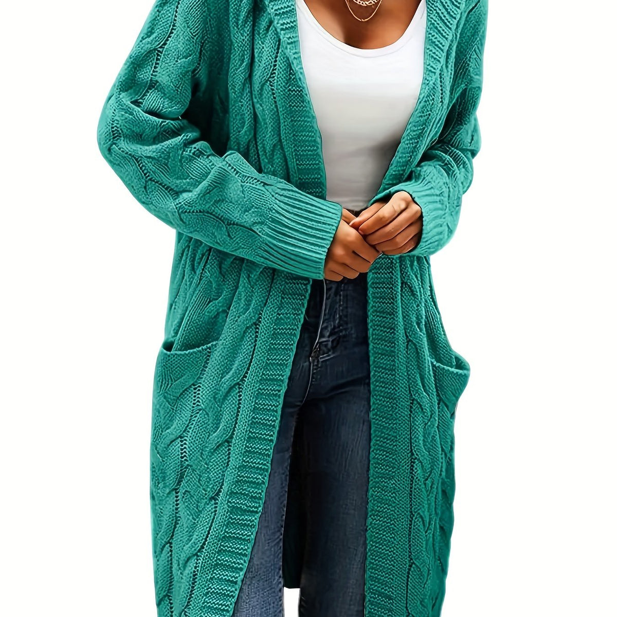 Cardigan femme à capuchon long avec texture câblée