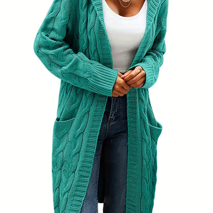 Cardigan femme à capuchon long avec texture câblée