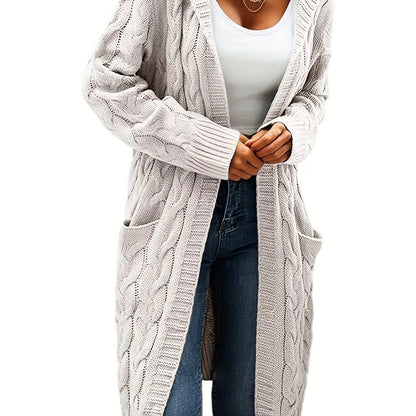 Cardigan femme à capuchon long avec texture câblée