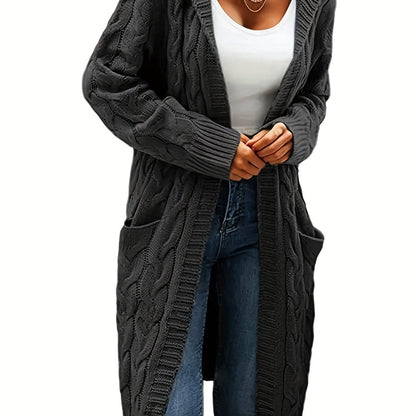 Cardigan femme à capuchon long avec texture câblée