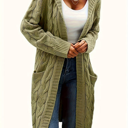 Cardigan femme à capuchon long avec texture câblée