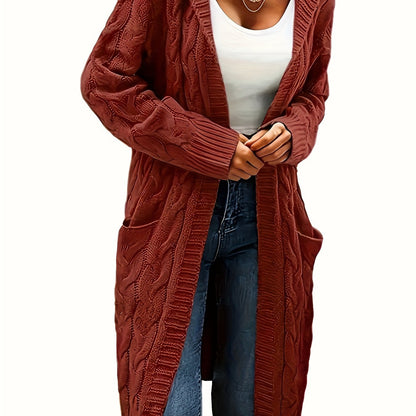 Cardigan femme à capuchon long avec texture câblée