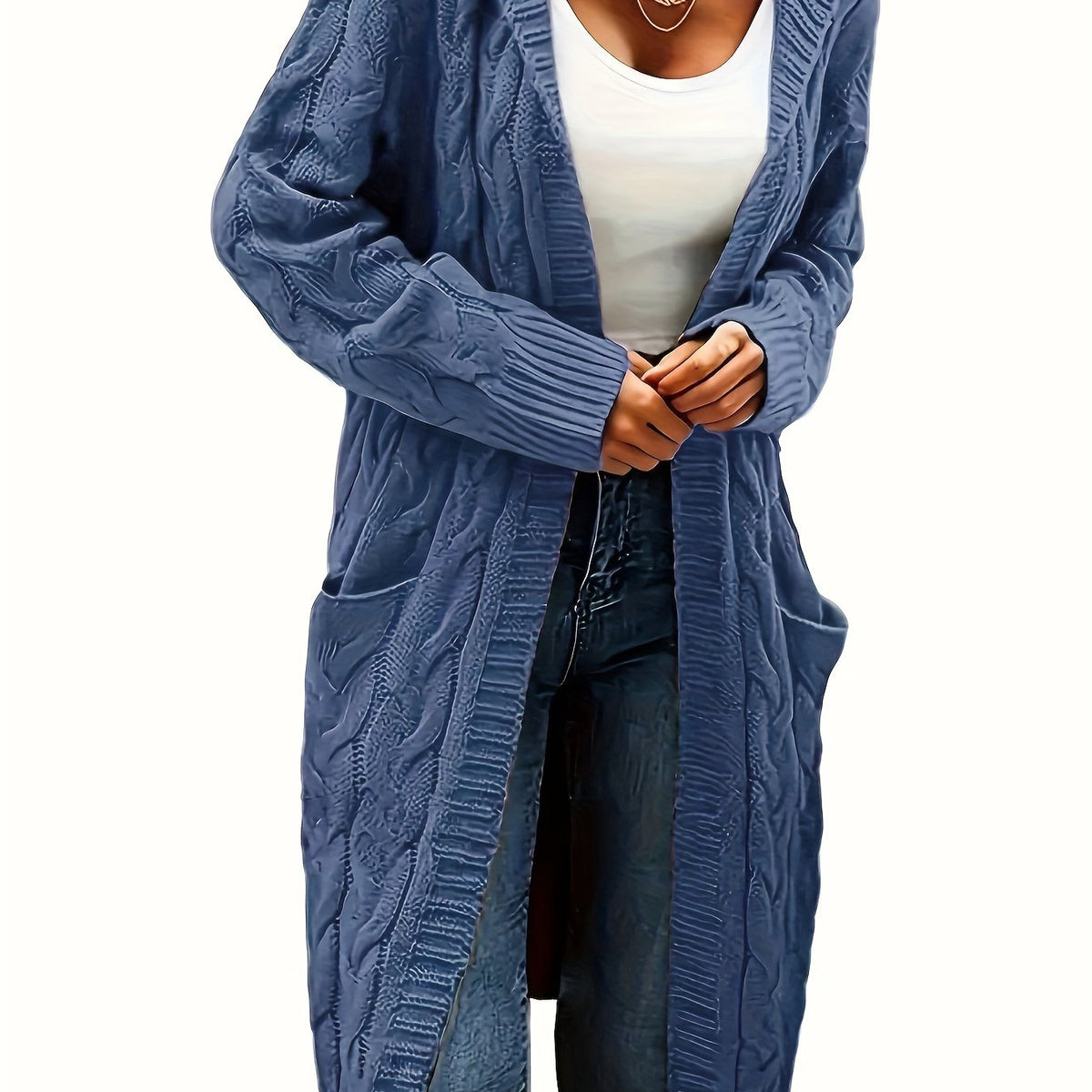 Cardigan femme à capuchon long avec texture câblée