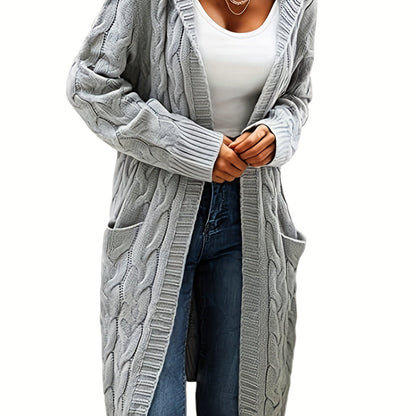 Cardigan femme à capuchon long avec texture câblée