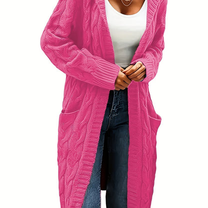 Cardigan femme à capuchon long avec texture câblée