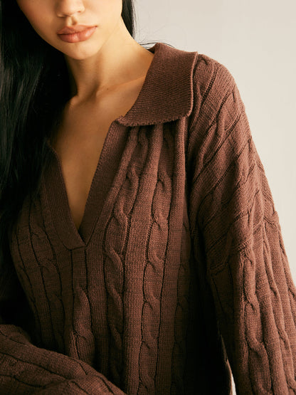 Pull-over en maille câblée pour femme avec col montant