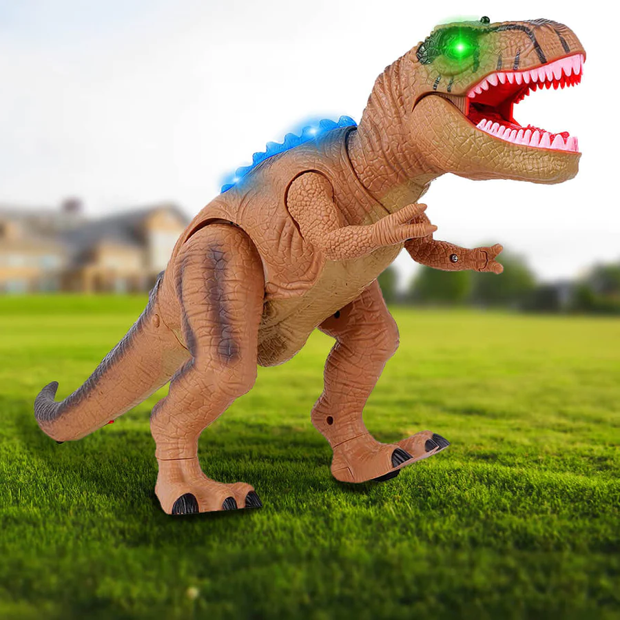 Enfant jouant avec le T-Rex télécommandé et sa manette