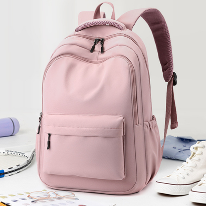 Sac à dos scolaire en polyester, détail des zips et finitions, coloris noir