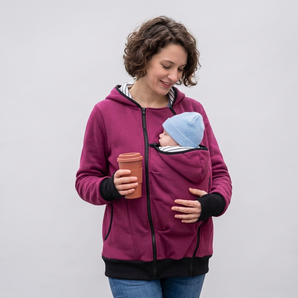 Sweat à capuche de portage kangourou, coloris magenta, vue de face