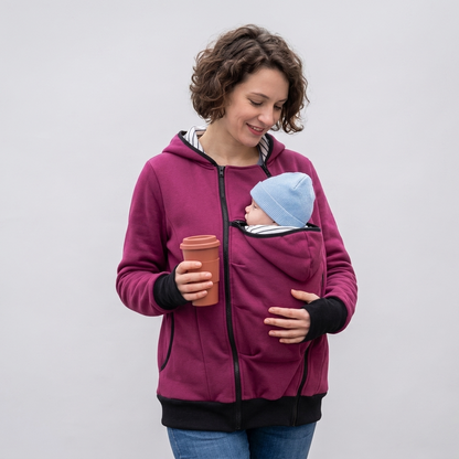 Sweat à capuche de portage kangourou, coloris magenta, vue de face
