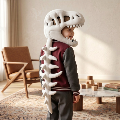 Capuche peluche crâne de dinosaure pour enfant, coloris blanc