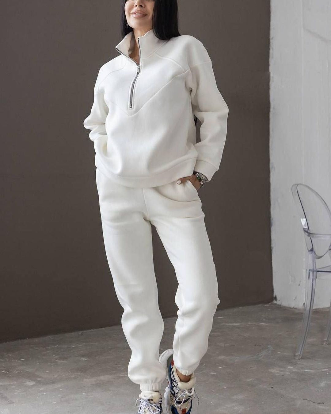 Ensemble de Survêtement Femme avec Sweat Demi-Zip et Jogger
