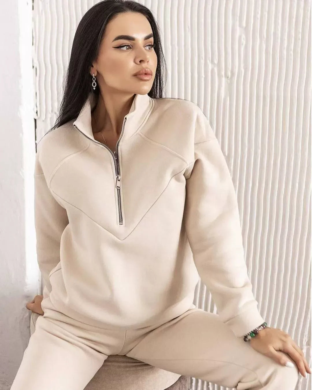Ensemble de Survêtement Femme avec Sweat Demi-Zip et Jogger