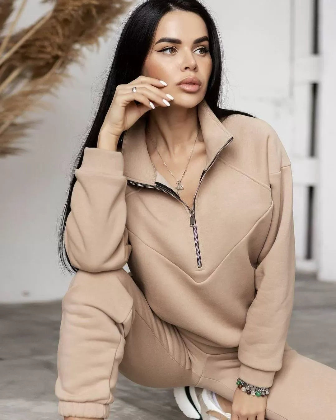 Ensemble de Survêtement Femme avec Sweat Demi-Zip et Jogger