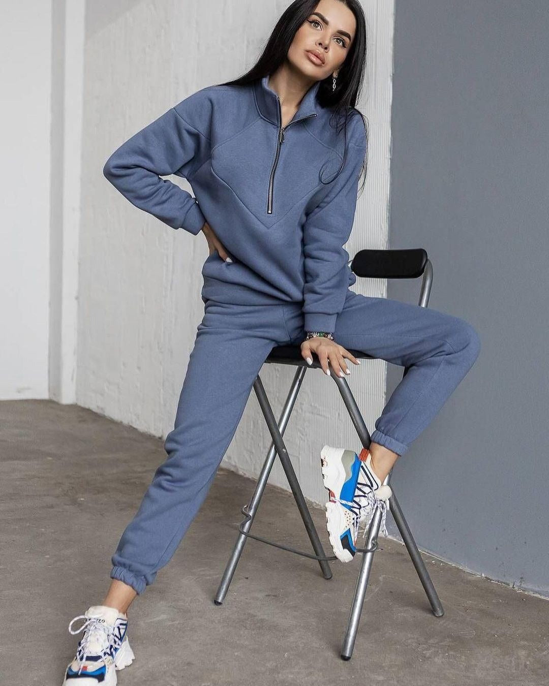 Ensemble de Survêtement Femme avec Sweat Demi-Zip et Jogger