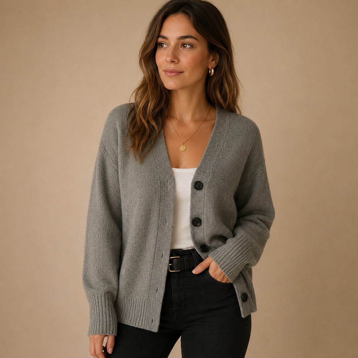 Gilet maille col V femme, vue de face